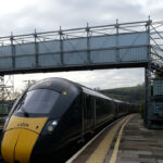 Railway bridge under construction showing metal products