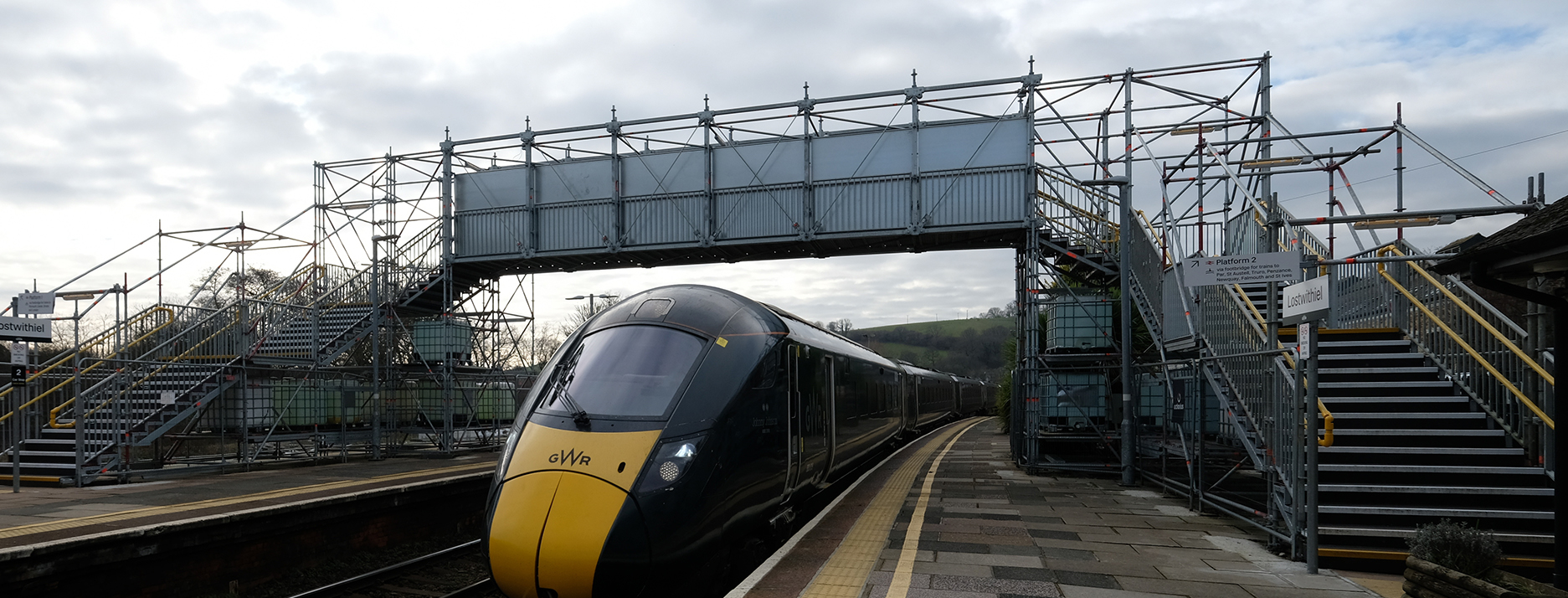 Railway bridge under construction showing metal products