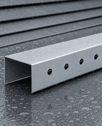 Magnelis steel sheet, bent and drilled into a component