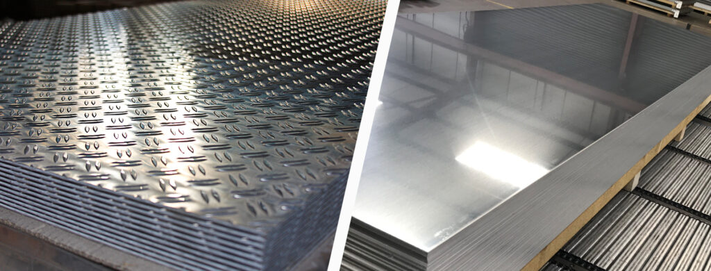 Stacked aluminium sheets and 5 bar tread plates