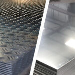 Stacked aluminium sheets and 5 bar tread plates